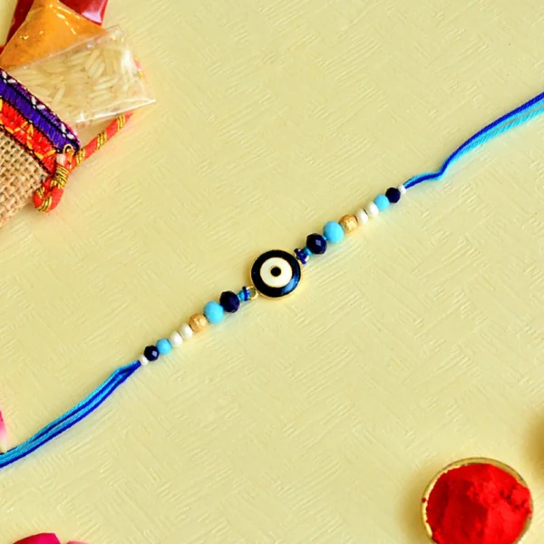 Blue Evil Eye Rakhi – RK-85 | Stylish Rakhi with Beads & Nazar Suraksha Charm for Brother