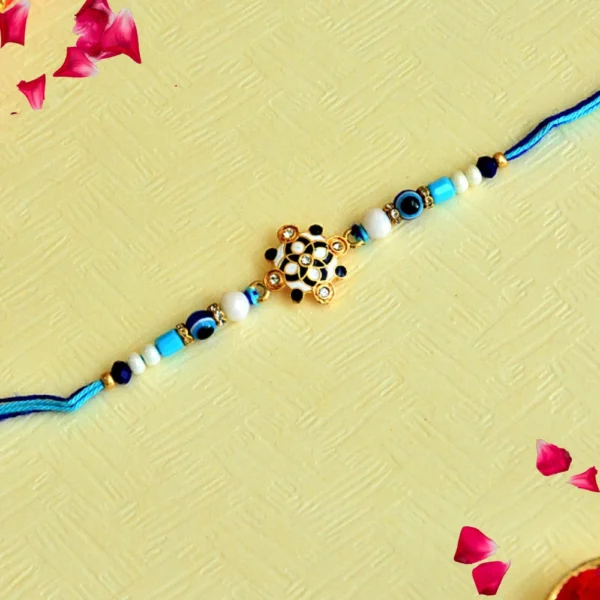 Mandala Evil Eye Rakhi – RK-92 | Intricate Mandala-Inspired Charm with Blue & White Beads for Protective Blessings
