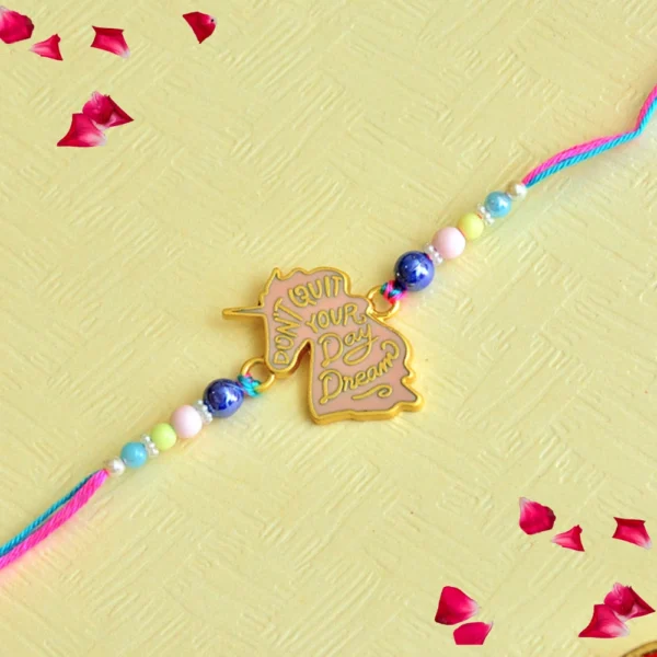 Dreamy Unicorn Charm Rakhi – RK-94 | Pastel Thread Rakhi for Kids
