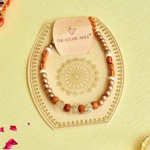 Wooden Beads & Crystal Rakhi Bracelet – RK-101 | Elegant Thread Rakhi by The Stone Aisle