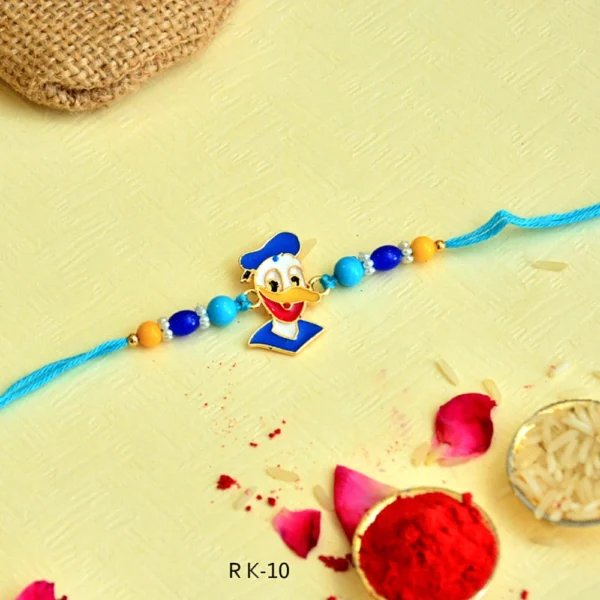 Donald Duck Kids Rakhi with Blue Beads and Cartoon Charm - RK-10