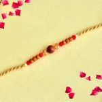 Rustic Wooden Beads & Crystal Accents Rakhi - RK-125 | Natural Beads & Golden Thread for a Serene Blessing