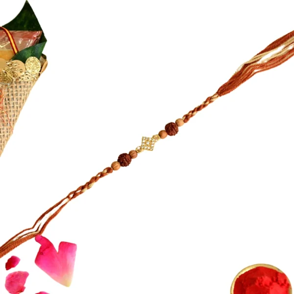 Spiritual Rudraksha Rakhi – RK-109 | Sacred Simplicity with Diamond Accent - Image 4