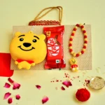 Pooh Rakhi Gift Pack for Kids - RK-28 | Cute Bracelet Rakhi with Chocolate & Coin Pouch
