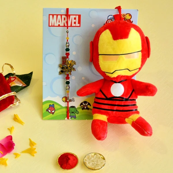 Iron Man Rakhi Gift Pack for Kids - RK-31 | Designer Rakhi with Soft Toy