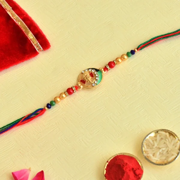 Traditional Rakhi with Kundan Elephant Motif - RK-34 | Multicolor Thread & Beaded Design - Image 1