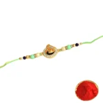 Peacock Theme Rakhi - RK-40 | Elegant Mint Green Thread with Beads & Crystal Accents - Image 4