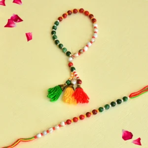 Traditional Bhaiya Bhabhi Rakhi Set – RK-134 | Multicolor Beaded Rakhi with Tassel Lumba for Bhabhi