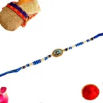 Flower Design Centerpiece Rakhi– RK-81 | Elegant Blue Beaded Designer Thread Rakhi for Brother - Image 3