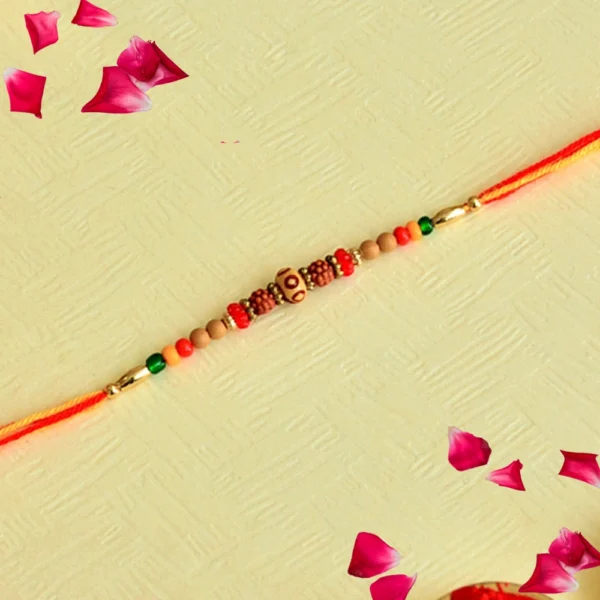 Rustic Red-Green Beaded Rakhi – RK-139 | Handcrafted Elegance - Image 1