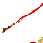 Red Bell Lumba Rakhi – RK-136 | Traditional Design with Beads & Golden Ghungroo for Bhabhi - Image 3