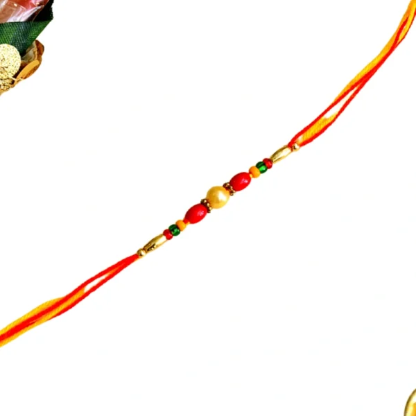 Classic Red & Gold Rakhi – RK-138 | Traditional Beaded Design with Dual-Color Thread - Image 3