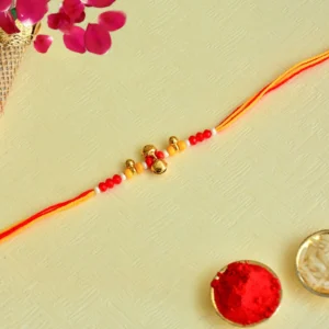 Festive Beaded Bell Rakhi – RK-148 | Joyful Vibrance with Golden Accents