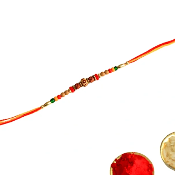 Rustic Red-Green Beaded Rakhi – RK-139 | Handcrafted Elegance - Image 3