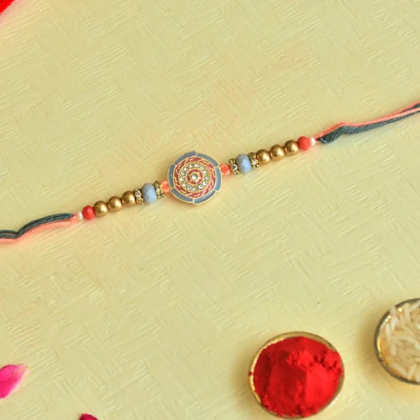 Classic Designer Rakhi – RK-54 | Multicolor Thread with Pastel Enamel & Metallic Beads - Image 1