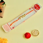 Handcrafted Red-Yellow Rakhi – RK-150 with Beaded Center - Image 2