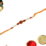 Divine Rudraksha Rakhi – RK-142 | Spiritual Thread with Pearls & Red Beads for Raksha Bandhan - Image 3