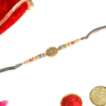 Designer Round Dial Rakhi – RK-51 | Multicolor Thread with Pearls & Crystal Beads - Image 3
