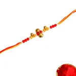 Festive Beaded Bell Rakhi – RK-148 | Joyful Vibrance with Golden Accents - Image 3