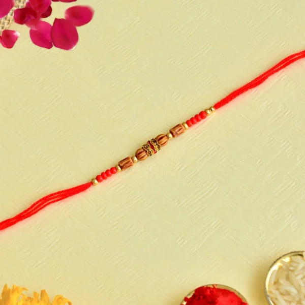 Traditional Beaded Rudraksha Rakhi with Red Thread – RK-154 - Image 1
