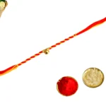 Elegant Red & Yellow Rakhi - RK-149 with Single Gold Bead - Image 3