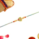 Vibrant Shield Rakhi – RK-59 | Rainbow Accents on Golden Base with Soft-Tone Thread - Image 3