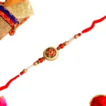 Traditional Mandala Charm Rakhi – RK-84 | Classic Red Beaded Designer Rakhi Thread for Brother - Image 3