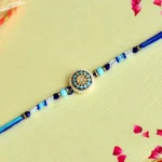 Mandala Design Centerpiece Rakhi - RK-80 | Elegant Blue Beaded Designer Thread Rakhi for Brother
