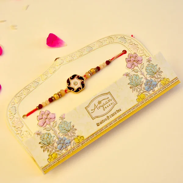 Elegant Swirl Rakhi – RK-158 | Stylish Rakhi with Beads & Classic Center Charm for Brother - Image 2