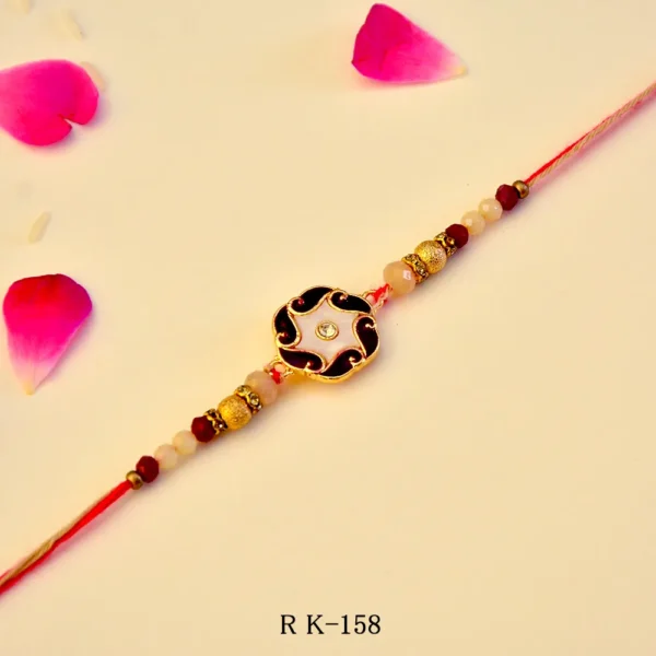 Elegant Swirl Rakhi – RK-158 | Stylish Rakhi with Beads & Classic Center Charm for Brother - Image 1