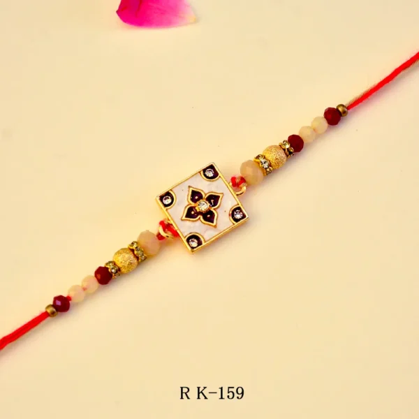 Regal Square Charm Rakhi – RK-159 | Stylish Rakhi with Beads & Enamel Centerpiece for Brother - Image 1