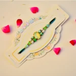 Mint Crystal Rakhi – RK-161 | Elegant Rakhi with Green Beads & Faceted Gemstone Center for Brother - Image 2