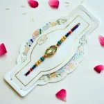 Royal Leaf Rakhi – RK-163 | Colorful Rakhi with Enamel Frame & Green Gem Center for Brother - Image 2