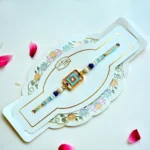 Ocean Glint Rakhi – RK-166 | Stylish Rakhi with Blue Enamel Square & Pastel Beads for Brother - Image 2