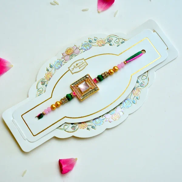 Elegant Square Stone Rakhi – RK-168 | Designer Beads & Crystal Embellishments - Image 2