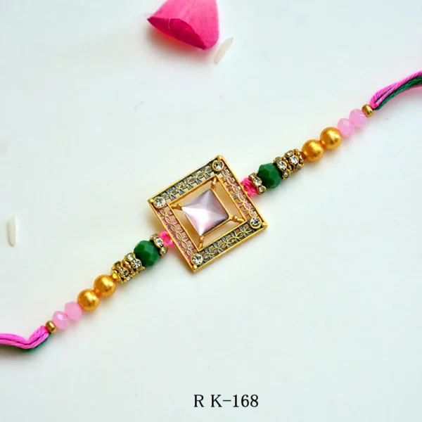 Elegant Square Stone Rakhi – RK-168 | Designer Beads & Crystal Embellishments - Image 1