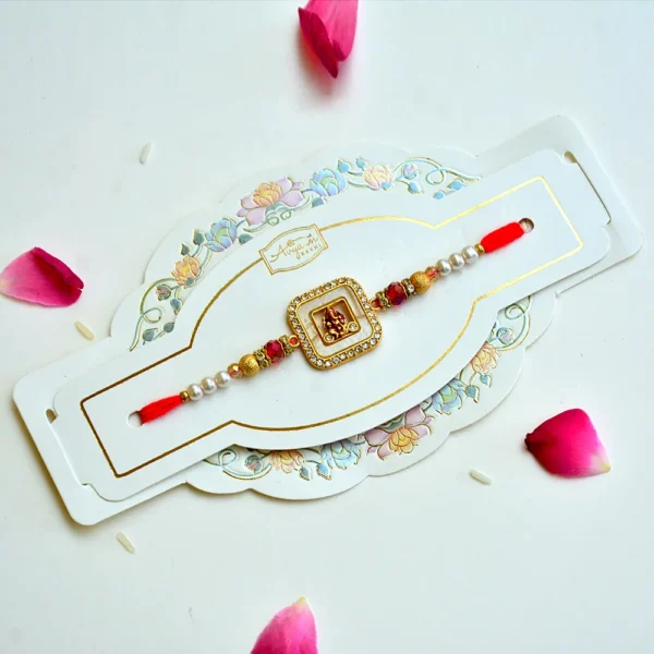 Lord Ganesha Designer Rakhi – RK-170 | Pearl & Crystal Embellished - Image 2