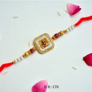 Lord Ganesha Designer Rakhi – RK-170 | Pearl & Crystal Embellished