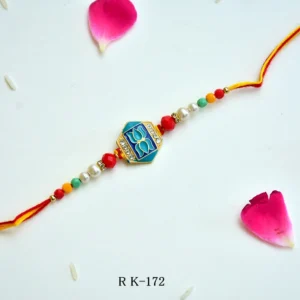 Elegant Lotus Emblem Rakhi with Multicolor Beads – RK-172