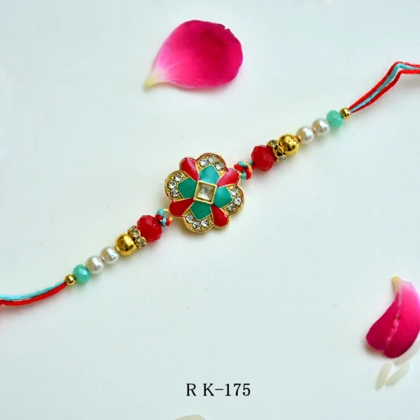 Floral Charm Rakhi with Red-Green Meenakari & Stones – RK-175 - Image 1