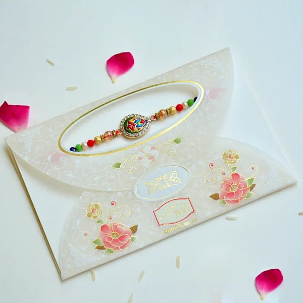 RK-180 Divine Ganesha Rakhi | Handcrafted Stone & Bead Rakhi for Brother - Image 2
