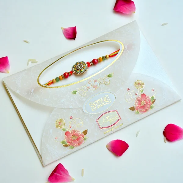 Blossom Shine Rakhi – RK-183 | Floral Crystal Rakhi with Multicolor Beads for Brother - Image 2