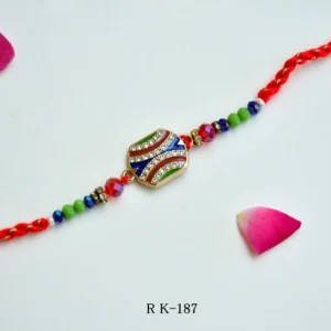 Wave Crest Rakhi – RK-187 | Unique Rakhi with Wavy Crystal Design & Colorful Beads