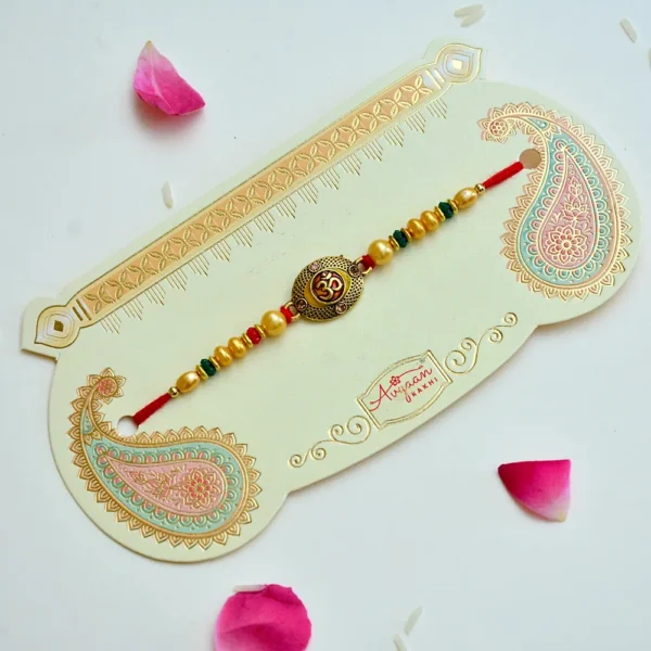 Sacred Ganesha Rakhi with Rudraksha & Pearls – RK-190 - Image 2