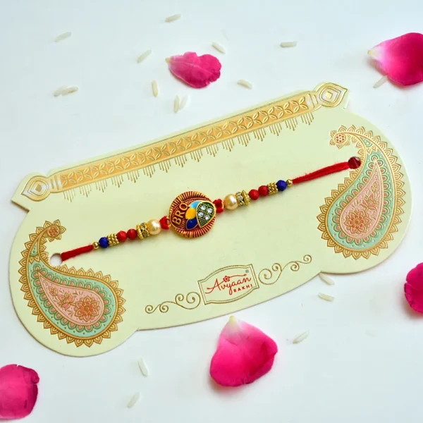 Peacock Elegance Rakhi – RK-197 | Peacock Feather Motif & Crystal Embellishments - Image 2