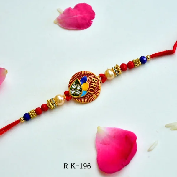 Colorful Bro Rakhi – RK-196 | Vibrant Designer Rakhi with Enamel Detailing & “BRO” Emblem - Image 1
