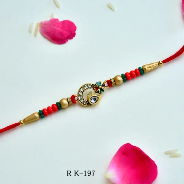 Peacock Elegance Rakhi – RK-197 | Peacock Feather Motif & Crystal Embellishments - Image 1