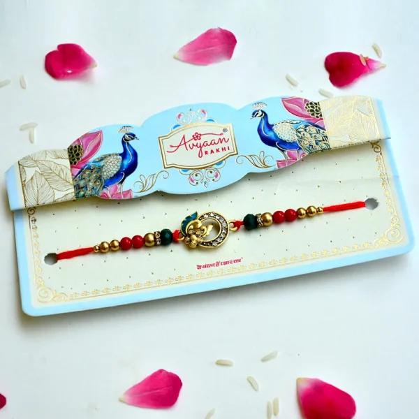 Graceful Ganesha Rakhi – RK-201 | Crystal Studded Circle & Lord Ganesha Motif - Image 2