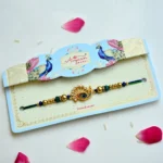 Peacock Feather Rakhi – RK-203 | Elegant Rakhi with Kundan Work & Blue-Green Beads - Image 2