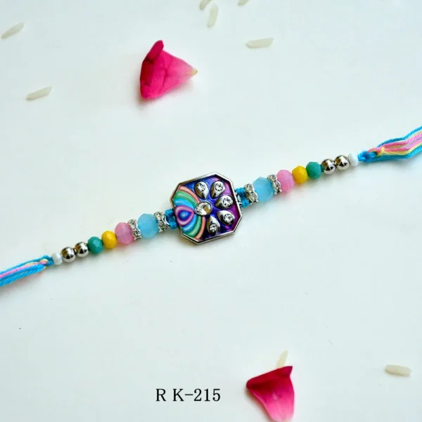 Vibrant Multicolour Crystal Rakhi – RK-215 | Designer Octagon Enamel Rakhi - Image 1